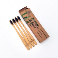 Individually Numbered Pack of 4 Biodegradable Bamboo Toothbrush with Charcoal Bristles